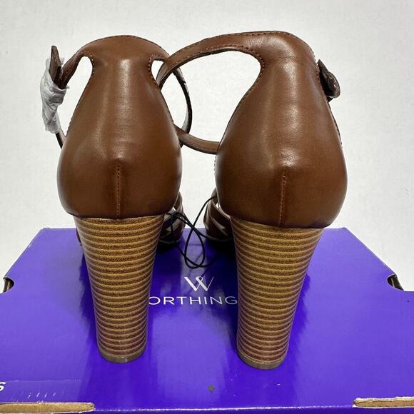 NWT Worthington Size 11 Brown Vacation Ankle Strappy Block High Heel Open Toe - Picture 7 of 10